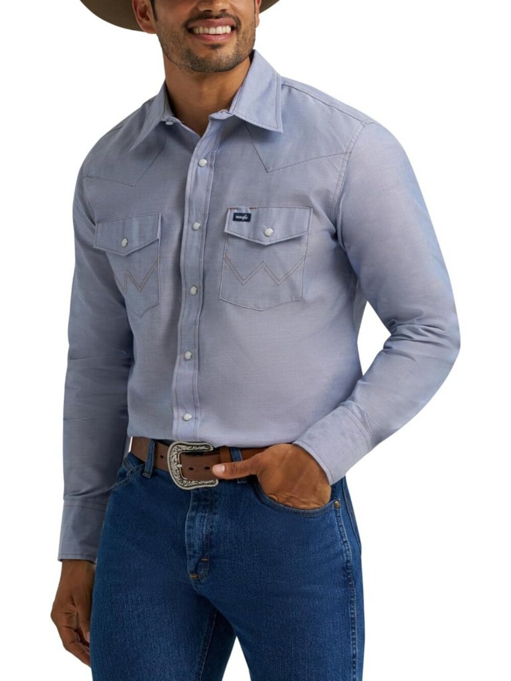 Men's Western Long Sleeve Snap Work Shirt - Cowboy Cut, Firm Finish, Durable